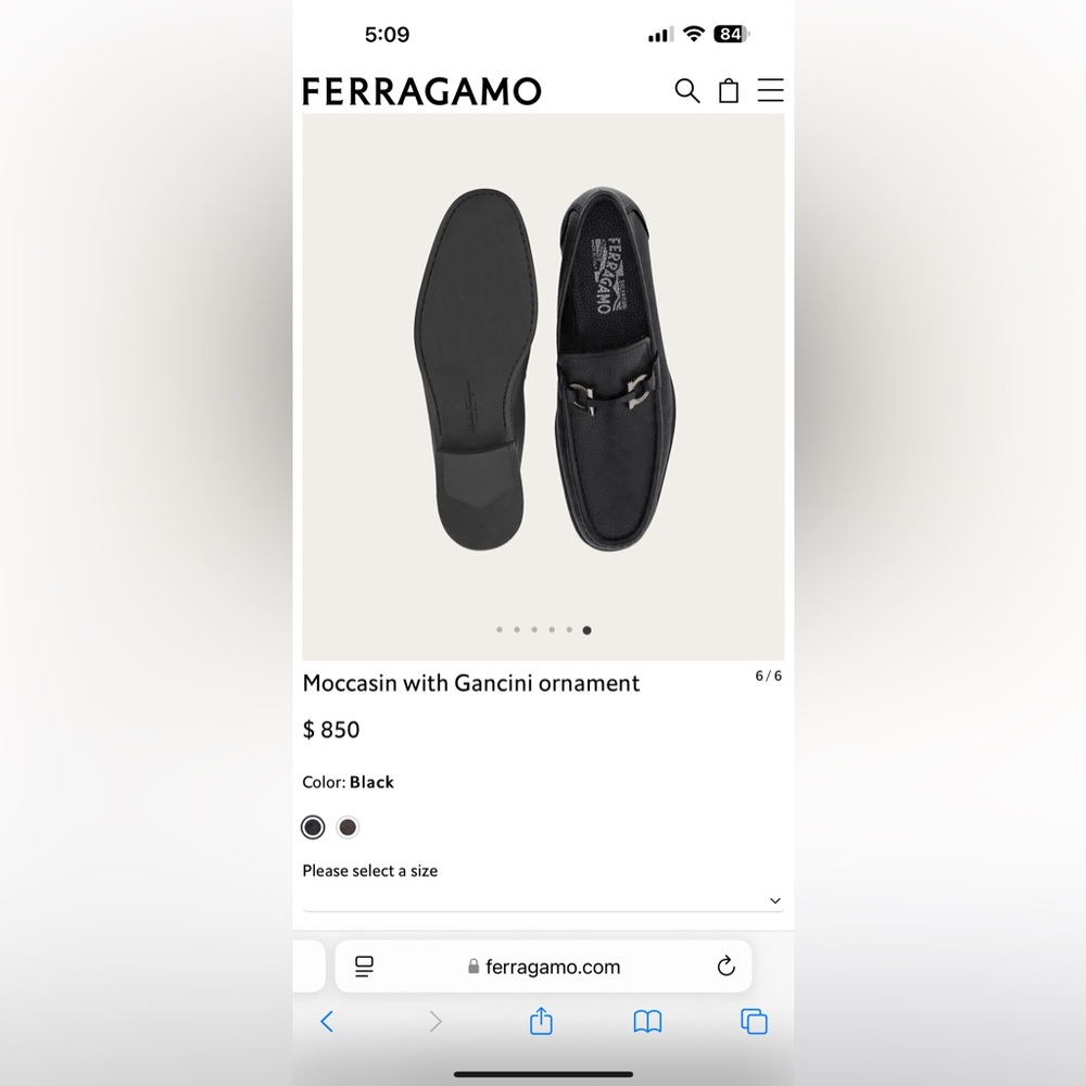 Authentic Ferragamo moccasins black with gancini ornament